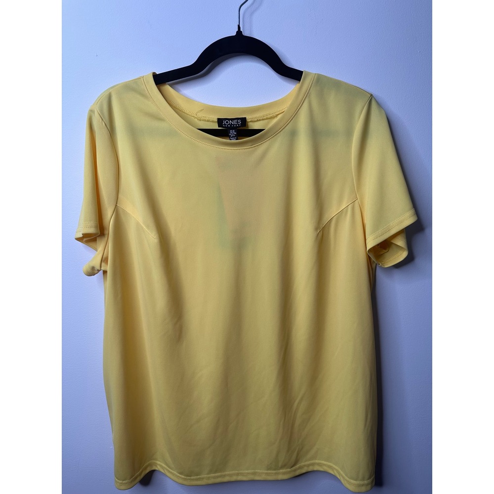 Jones New York Yellow Short Sleeve Pleated Back Blouse Top Crew Neck Womens XL
